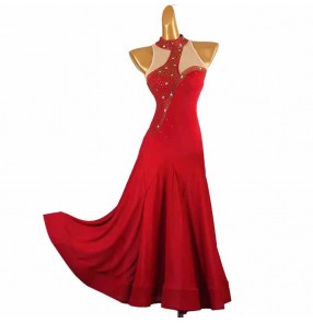 Women wine red competition ballroom dance dresses for girls waltz tango flamenco ballroom dance long gown for female